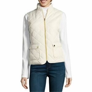 NWT St Johns Bay Womens Vest Ivory Quilted Puffer Sleeveless Lightweight Small S